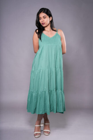 Olivia Green Smocked Tier Dress